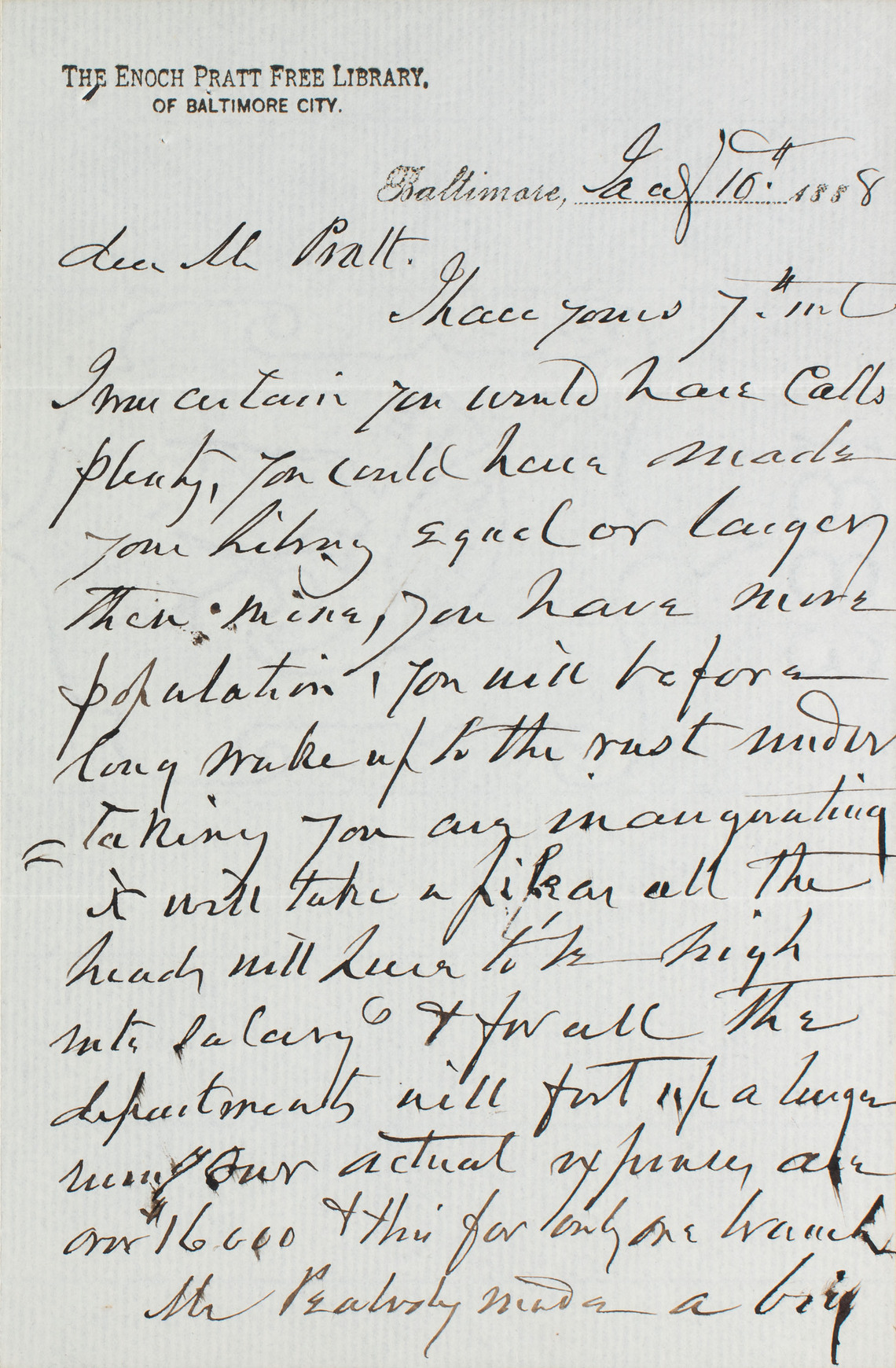 Letter from Enoch Pratt to Charles Pratt