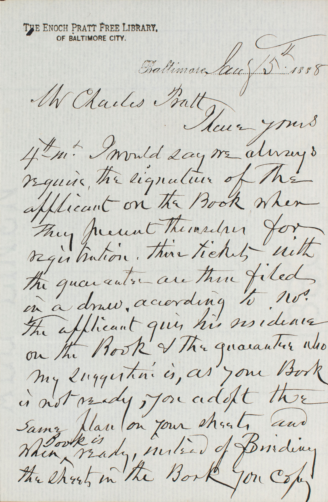 Letter from Enoch Pratt to Charles Pratt